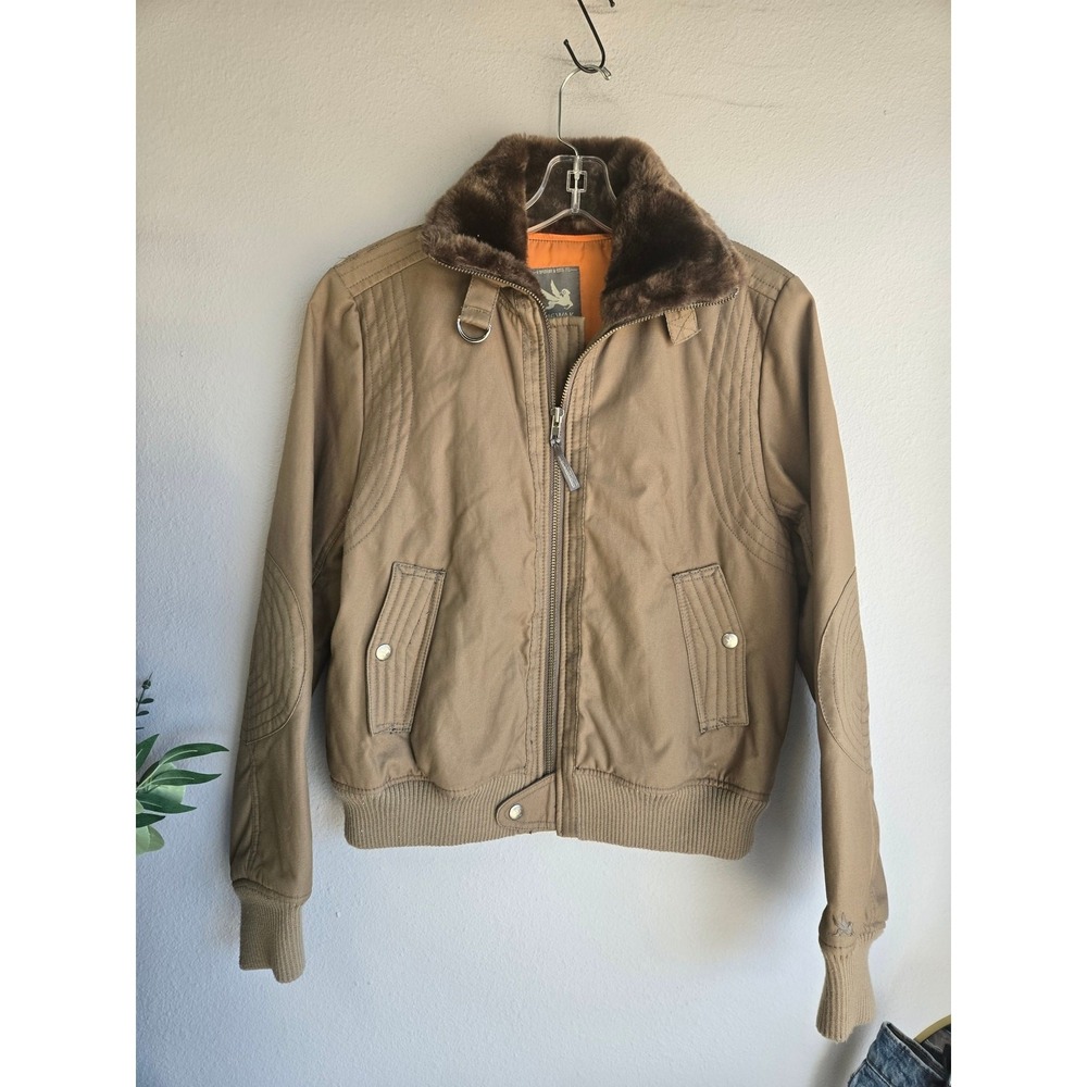 Spiewak Military Aviator Bomber Jacket Thinsulate Faux Fur Collar Tan Large